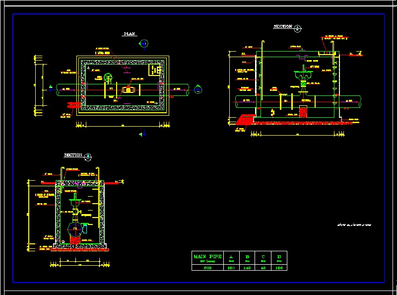نقشه آرماتوربندی و قالبندی حوضچه شیرهواوتخلیه آّب قطرلوله200 WN-HO-AV-DV